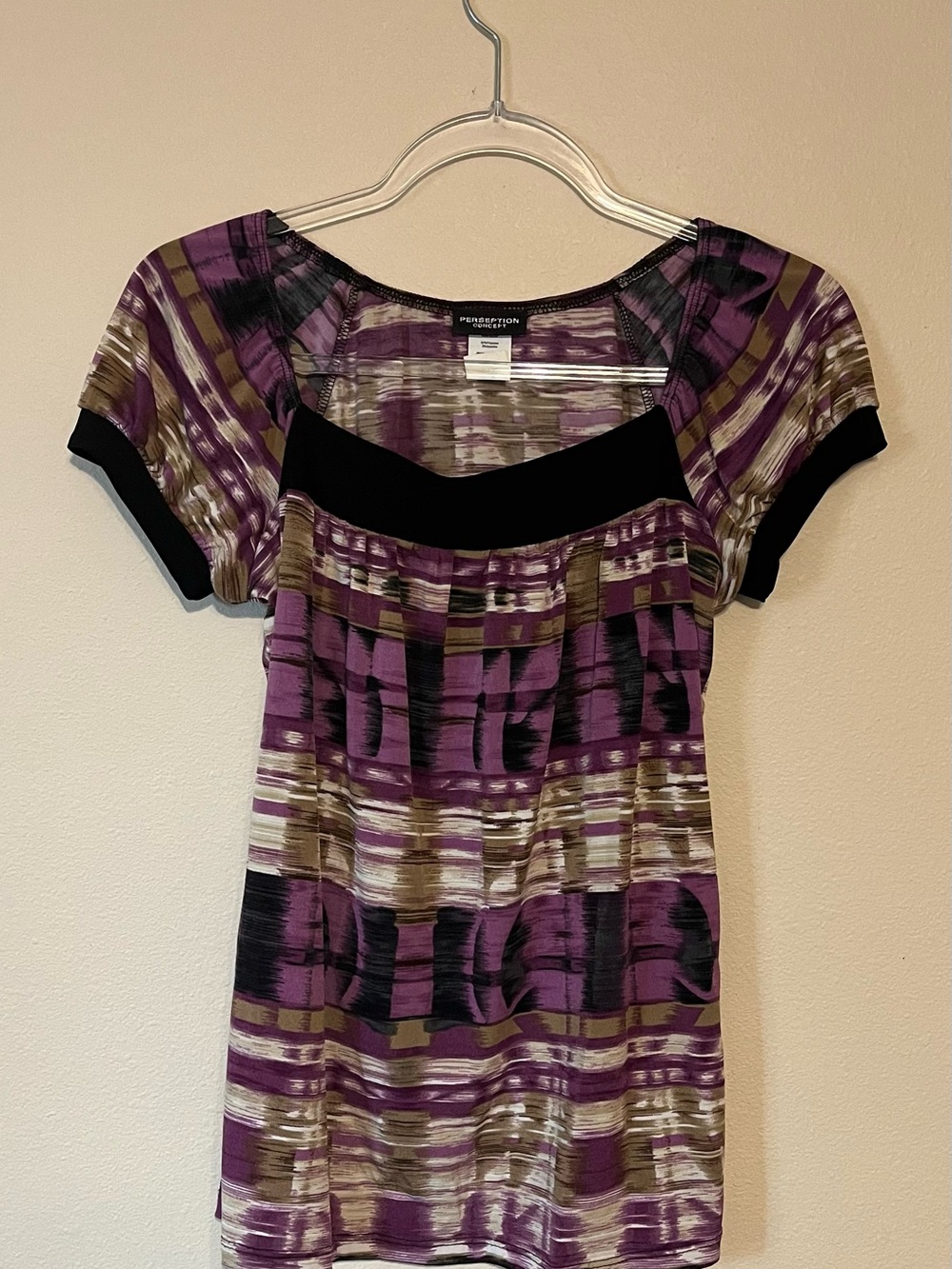 Perception Concept Purple Abstract Print Short Sleeve Top - Size S